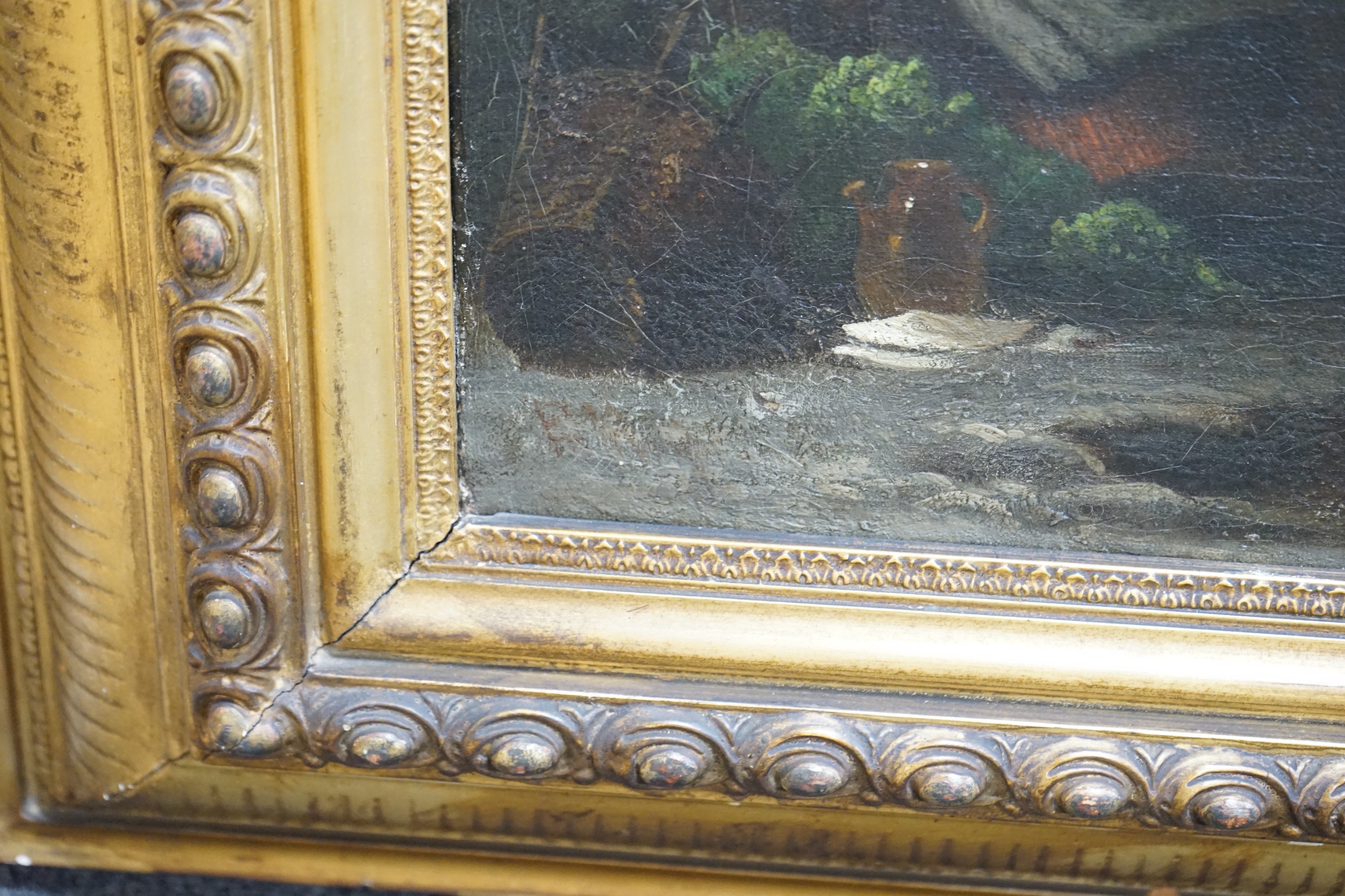 19th century French School, oil on canvas, Figures beneath an archway, 74 x 66cm